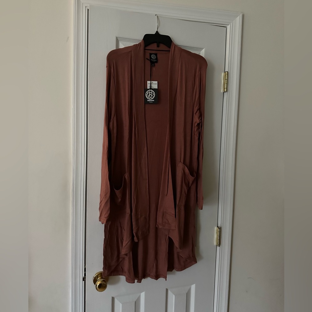 NWT LP Bobeau Lightweight Hi Lo Modal Long Cardigan TERRACOTTA Size LP